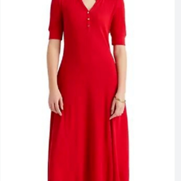 Ralph Lauren Cotton Waffle Knit Henley Midi Casual Dress size M - Picture 6 of 10